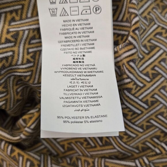 Michael Kors Geometric Retro Faux Wrap Long Sleeve V-Neck Top Tan Brown L NWT - Picture 6 of 8